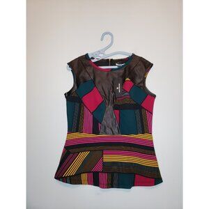 Worthington Womens M Peplum Blouse Geometric Office Faux Leather Edgy Pink NWT